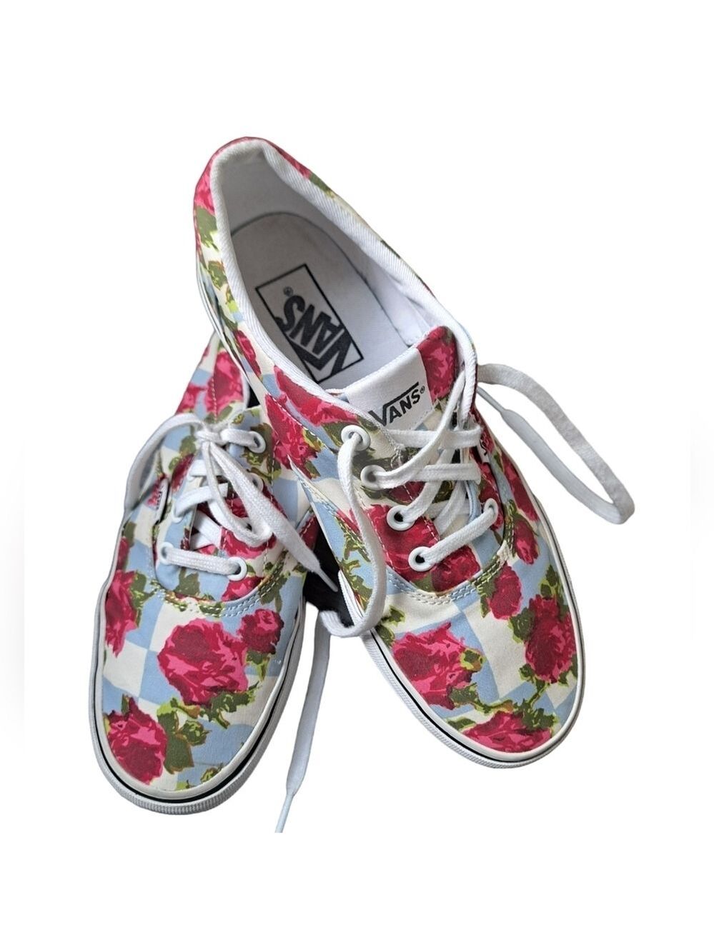 VANS checkerboard roses floral lace up Canvas Low Skate sneakers coastal 7.5 - Picture 5 of 10